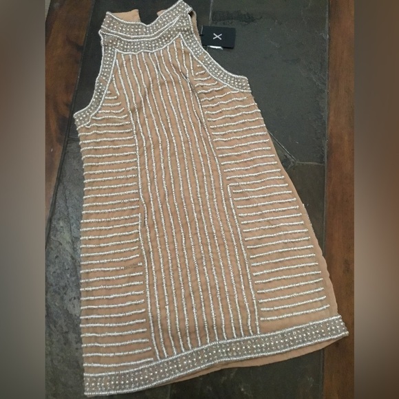 NBD Dresses & Skirts - X By NBD Stunning Women’s Tan Bead Embellished Mini Dress Size 0 NWT